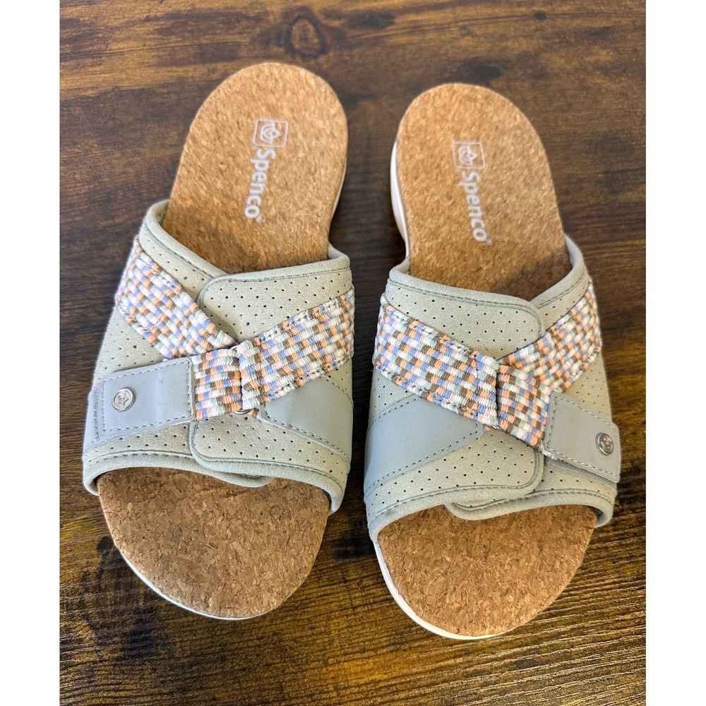 Spenco Women's Bonaire Orthotic Slide Sandals Checkered Cork Size 9 B Comfort - Picture 9 of 10